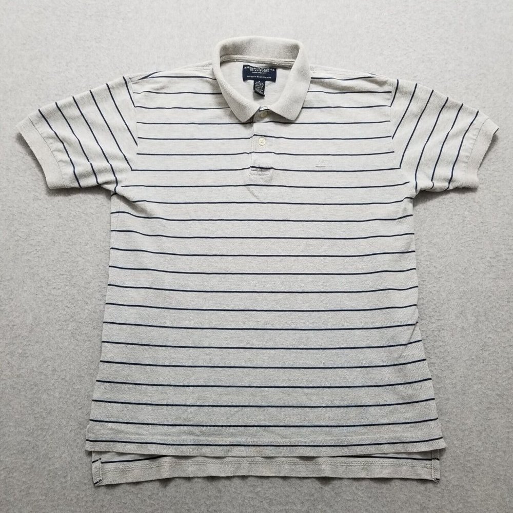 Vtg American‎ Eagle Polo Shirt Mens Small Gray Striped Short Sleeve Casual